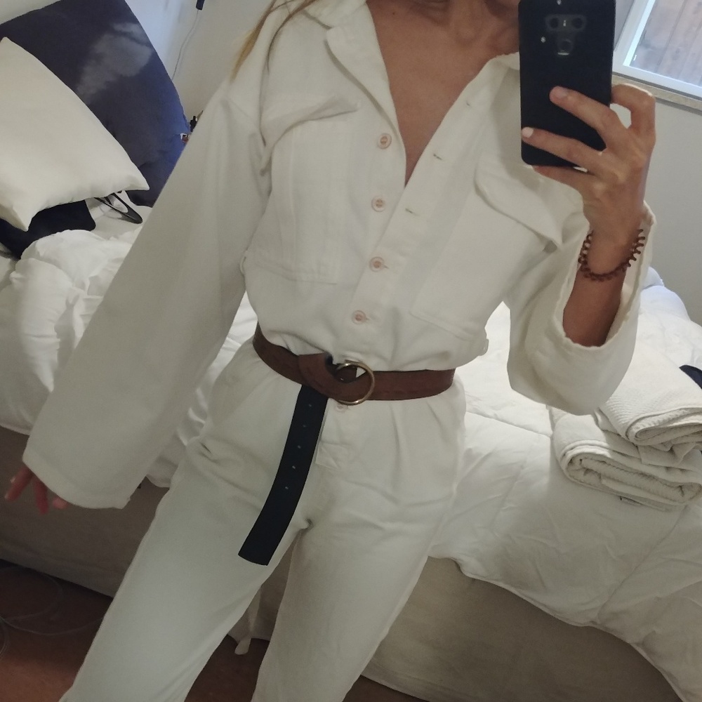 White denim jumpsuit SMALL